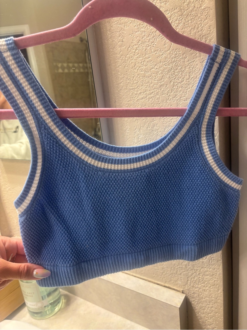 ALO Yoga Tennis Club Sweater Knit Bra-Crystal Clear Blue-NWOT - Picture 5 of 8